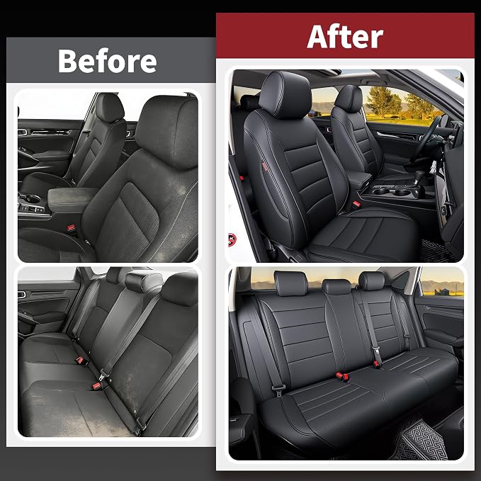 HKZ Custom Fit Civic Seat Cover Full Set for Honda Civic 4 Door (Hatchback Sport 2022-2026)&(Hatchback LX 2022-2024) 5-Seats Full Set,Leather Seat Protector(Black) - Image 6