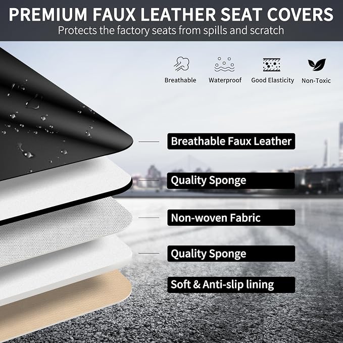 Leather Seat Covers for Cars, 2Pcs Universal Front Automotive Seat Covers, Full Coverage Waterproof Car Seat Covers for Most Trucks, SUVs, Sedans, Luxury Breathable Auto Seat Cover, Black - Image 4