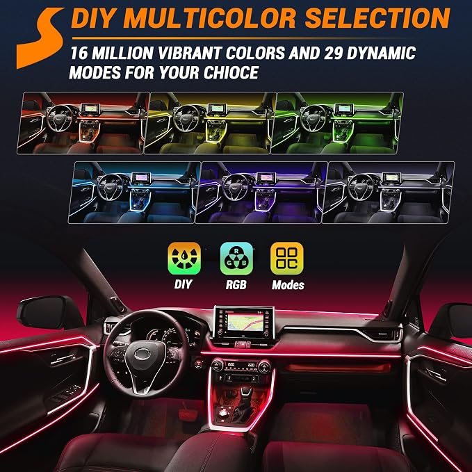 Interior Car LED Strip Lights 400 inches Fiber Optic tubing USB Powered RGB 8 in 1 Car Neon with Wireless APP and Remote Control, Ambient Lighting Kits 16 Million Colors,Sync to Music - Image 3