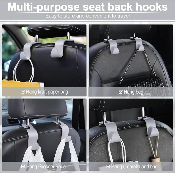 LivTee Car Seat Headrest Hook, Car Headrest Hidden Hook, 4 Pack Universal Auto Car Back Seat Hook Organizer for Purse Coat, Car Interior Accessories (Gray) - Image 5