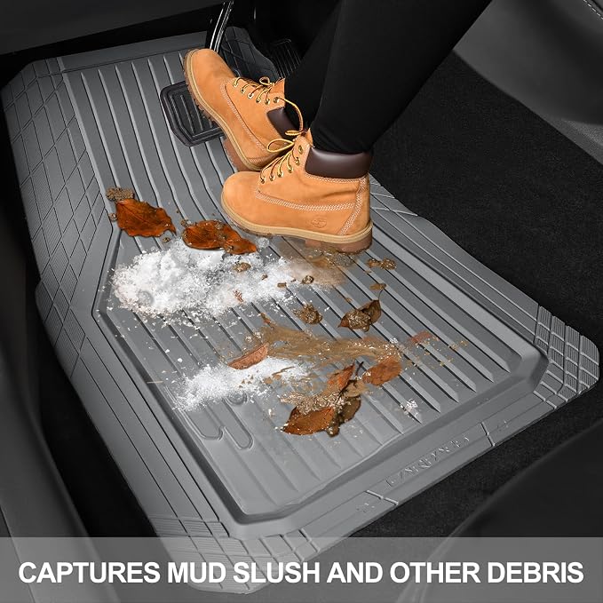 CAR PASS Heavy Duty Rubber Floor Mats for Car, Waterproof Liner Deep Dish Car Mats Full Sets, Universal Trim to Fit for SUV Truck Sedans Vans, All Weather Automotive Floor Mats 3pcs, Solid Gray - Image 5