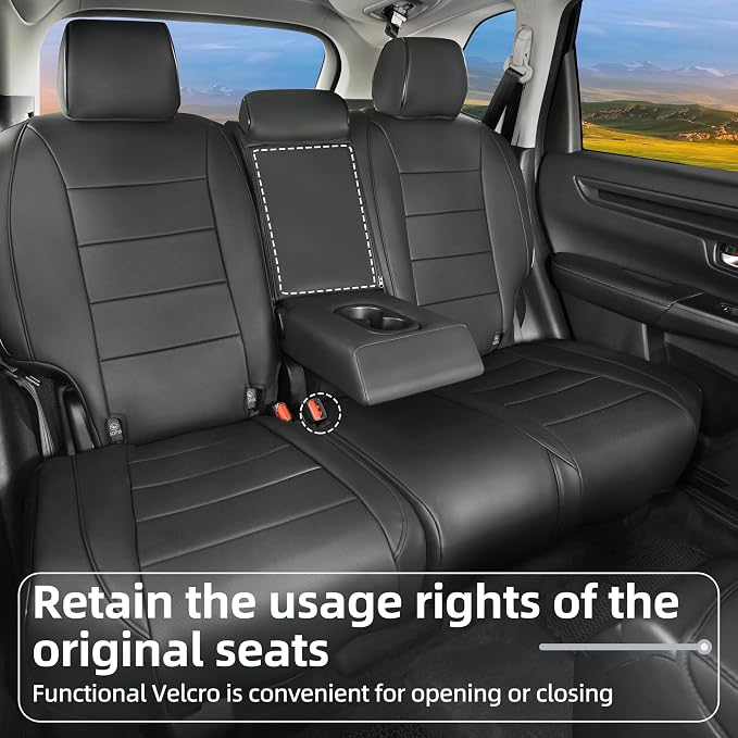 Lolcar CRV Seat Covers Custom Fit for Honda CRV 2023 2024 2025 2026 Leather Car Seat Cover Full Set for Trucks SUV,Waterproof Car Seat Cushion,Faux Leather (Black) - Image 4