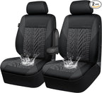 CAR PASS Neoprene Waterproof Seat Covers Two Front, Wetsuit Car Seat Covers 2pcs Universal Fit for Vans, Truck, SUV, 3D Tyre Embossed Seat Covers Anti Slip with Armrests, Aibag Compatible(Black Gray) by CARPASS
