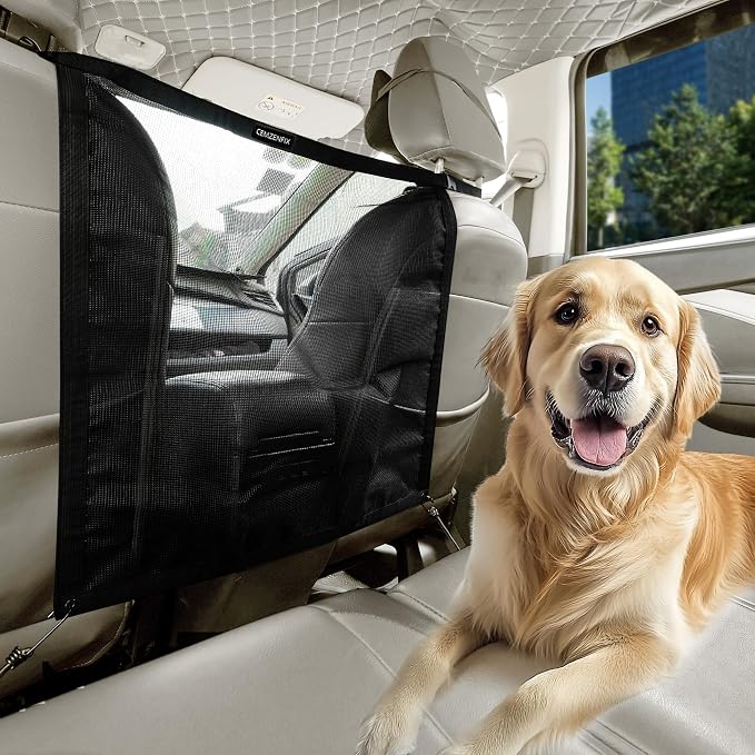 Universal Dog Car Net Barrier – Sturdy Mesh, Easy Install, Breathable Design, Easy to Clean, Flexible Bungee Cords for Adjustable Fit 23"×23" (Black) by Unknown