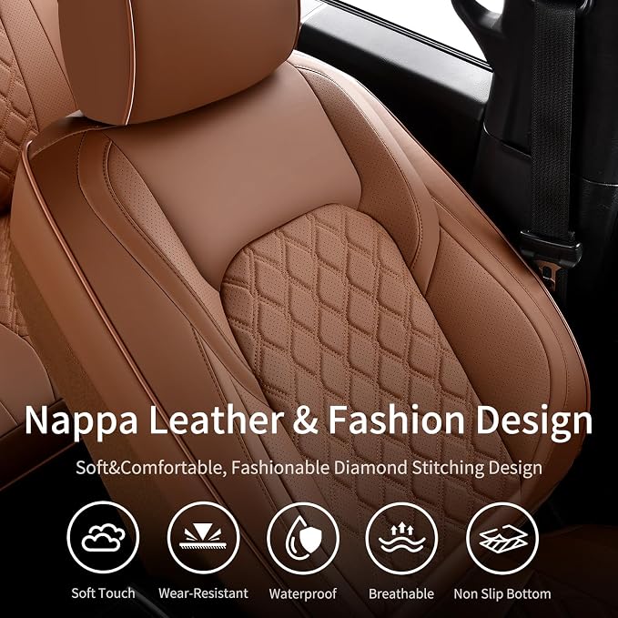 Huidasource Fit for Brown Chevy Silverado/GMC Sierra Rear Seat Covers, Thickened Split Nappa Leather Truck Back Seat Cover 2007-2013&2019-2026 1500, 2020-2026 2500HD 3500HD Crew Cab WT LS LT - Image 4