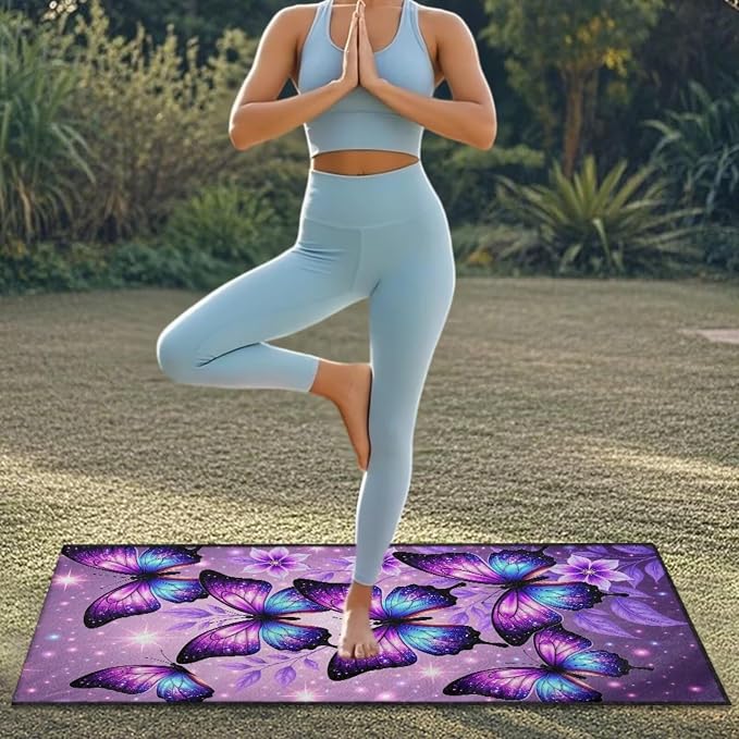 Butterfly Car Seat Cover Towel Universal Auto Interior Seat Towel | Purple Butterfly Auto Front Seat Cover Towel with Storage Bag Universal Car Interior Accessories for Gym Beach Yoga Towel - Image 4