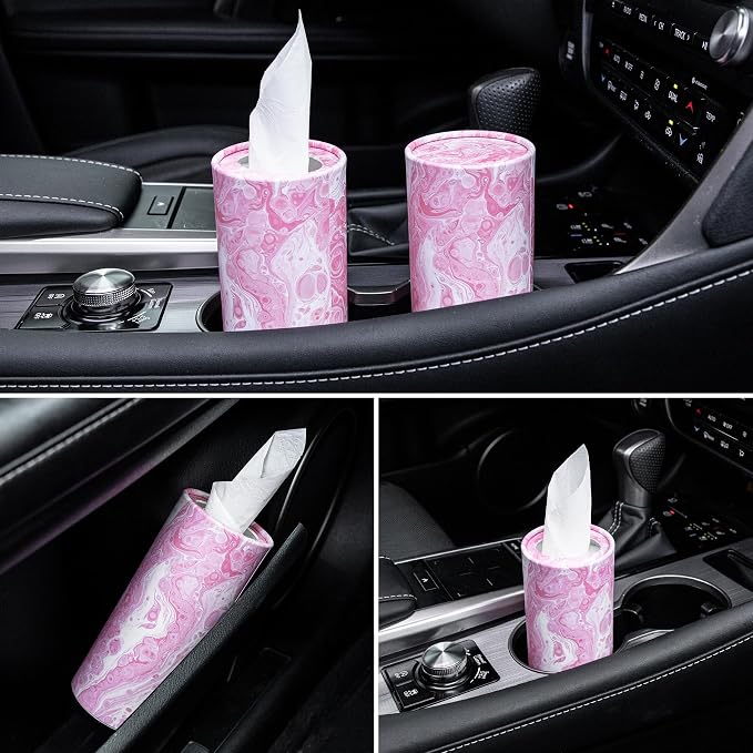 SINGARO Car Tissue Holder, 4 Pack Car Cup Holder Facial Tissues with Travel Tissue Bag, Quick and Convenient Flower Combination Car Tissue Box(4 Canisters/200 Tissues) Pink - Image 5