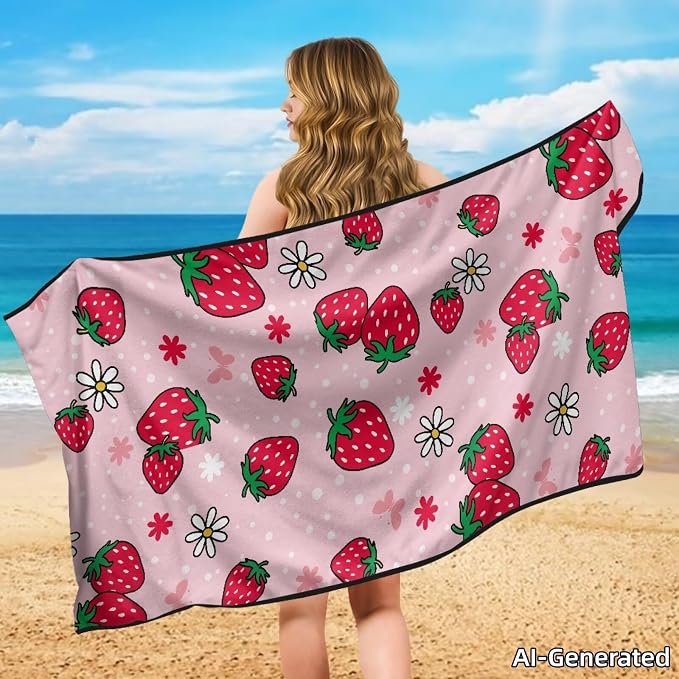 SEANATIVE Sports Towel Seat Covers for Cars - Quick-Dry Sweat Towels for Gym, Hiking & Beach with Anti-Scratch Design (Machine Washable, Universal Fit), Red Strawberry Pattern - Image 4