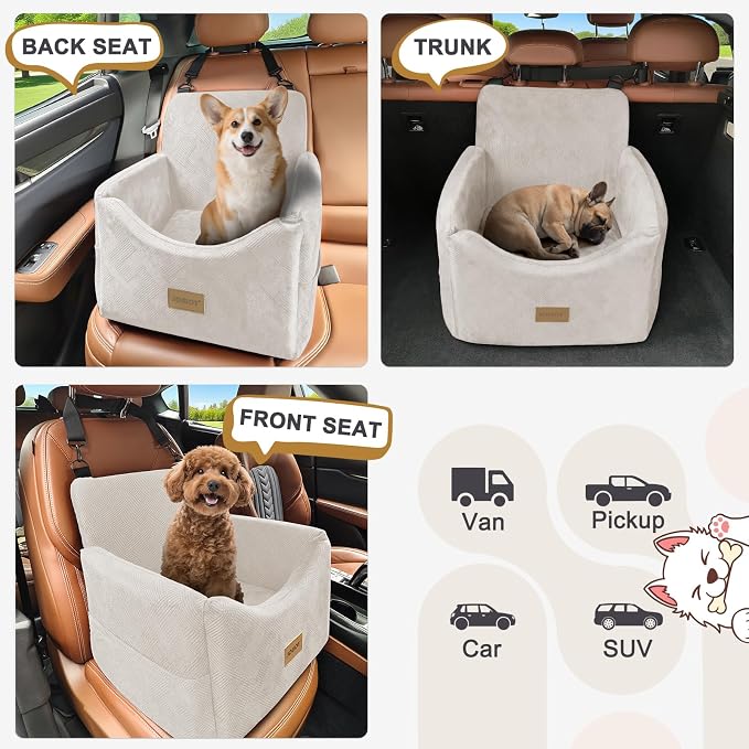 JOEJOY Dog Car Seats for Small Medium Dogs Under 35lbs, Dog Booster Seat with Detachable Washable Cover and Cushion, Memory Foam Pet Car Seat with Safety Belt and Storage Pockets (BGE) - Image 7