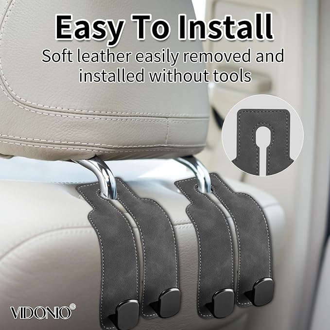 Suede Leather Headrest Hooks for Car, 2 Pack Double Seat Back Organizer Hooks for Purses & Bags, Heavy Duty Metal Car Purse Holder for Handbags, Grocery Bags, Universal Vehicle Storage Accessories - Image 7