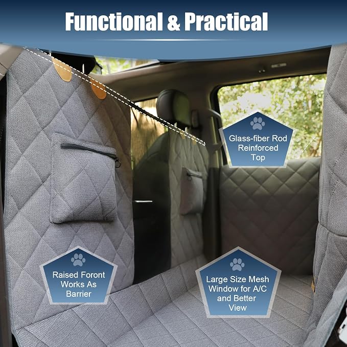 Dog Car Seat Cover for Back Seat, Hard Bottom Car Seat Cover with Door Protector for Full-Size Crewcab Trucks, Scratch-Resistant, Waterproof Back Seat Extender for Dogs - Image 2