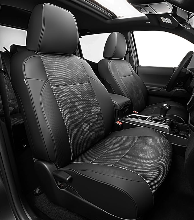 Car Seat Covers Fit for Toyota Tacoma 2016-2023 Double/Crew Cab,Black | Custom Faux Leather Full Set,Waterproof & Wear-Resistant,Fits Tacoma 3rd Gen SR,SR5,Limited,TRD Sport,TRD Off-Road,TRD Pro by Vidokena