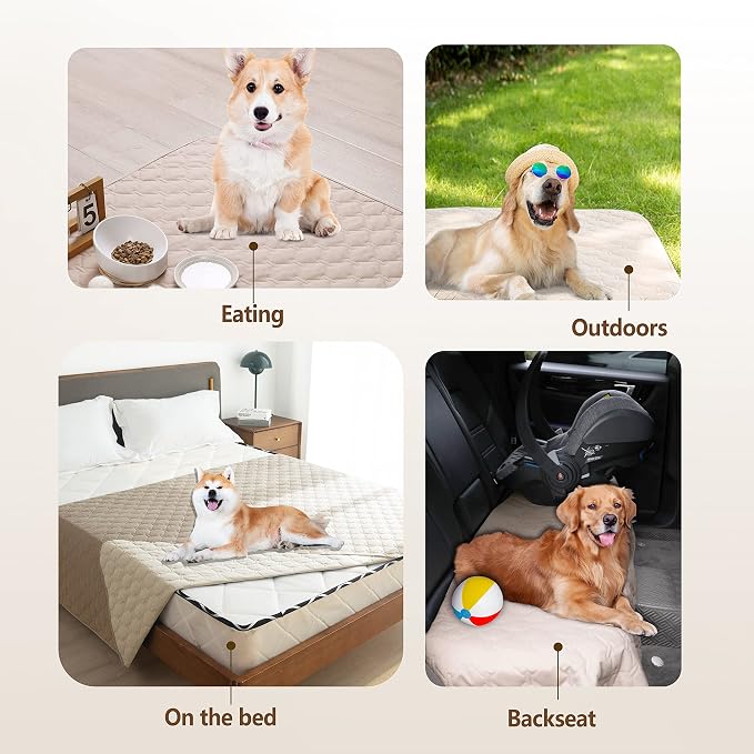 gogobunny Waterproof Dog Blankets for Large Dogs, Pet Bed Cover Breathable | Washable Pee Pads, Quilted Throw Blanket, Furniture Protector for Couch Sofa Bed Car, 82x82 Inch Dark/Light Beige - Image 8