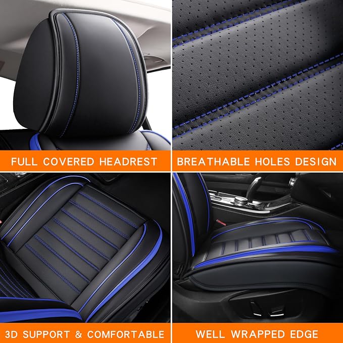 MINGBRON Leather Car Seat Covers Full Set, Universal Faux Leather Car Seat Covers 5 Seats, Automotive Seat Covers for Most Sedans SUVs Trucks, Front and Rear Seat Covers - Image 7