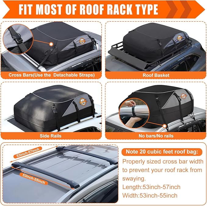 Sailnovo Rooftop Cargo Carrier roof Bag, 20 Cuft fit Cars with/Without Rack | Soft Waterproof Car Roof Bag,6 Tie-Down Straps, 6 Door Hooks,Foldable Car Top Carrier for Road Trip Camping Travel - Image 3