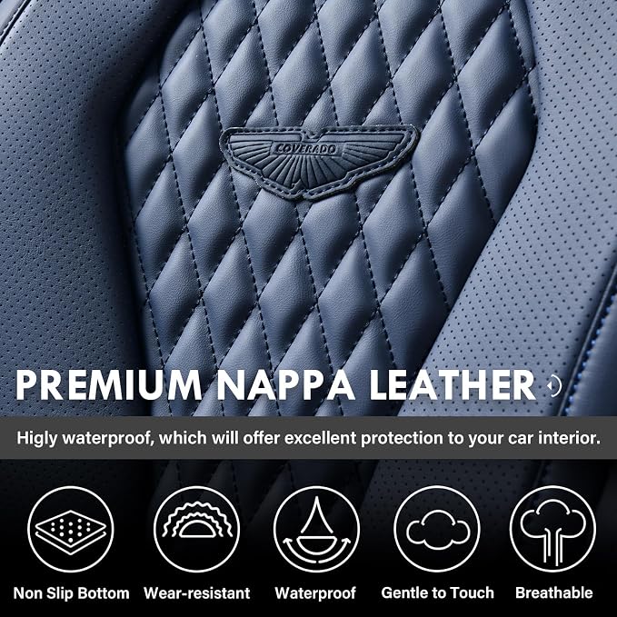Coverado Seat Covers, Car Seat Covers Full Set, Blue Car Seat Cover, Car Seat Covers Front Seats Back Seat Cover, Waterproof Car Seat Cushion,Leather Seat Covers Seat Protector Universal Fit Most Cars - Image 8