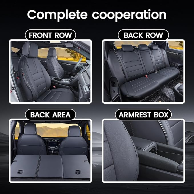 HKZ Custom Fit Civic Seat Covers for Honda Civic Sedan 2016 2017 2018 2019 2020 2021 EX,EX-L,EX-T,Touring,LX-P,Sport - 5-Seats Leather Full Set,Black - Image 8
