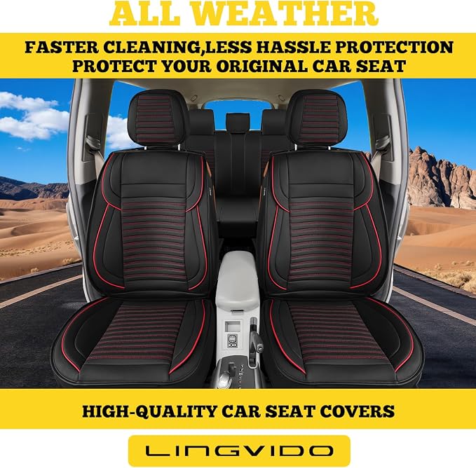 Front Car Seat Covers, Faux Nappa Leather for Sedan SUV, 2 Seats | Waterproof, Breathable and Airbag Compatible, Helps Reduce Slipping, Red - Image 3