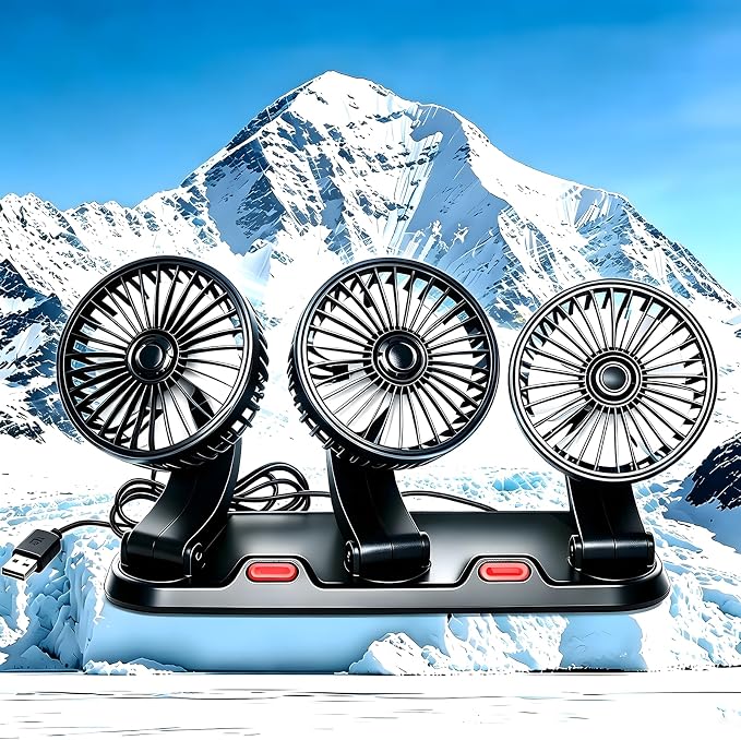 Portable 3-Head Car Cooling Fan-360°Rotation,2 Speeds, Dashboard Fans for SUV/RV/Truck/Sedan/Office,USB Powered (3-Head 5V) by Unknown