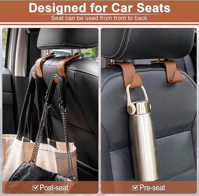 LivTee Car Seat Headrest Hook, Auto Seat Hook Hangers Organizer Interior Accessories for Purse Coats Umbrellas Grocery Bags Handbag, 4-Pack - Blown - Image 6