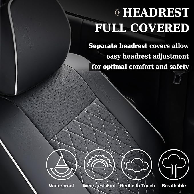 Coverado Tacoma Seat Covers Full Set, Faux Leather Seat Covers Custom Fit for 2016-2023 Toyota Tacoma Double/Crew Cab Base Prerunner SR5 Limited TRD Sport Interior Covers (White Line) - Image 4