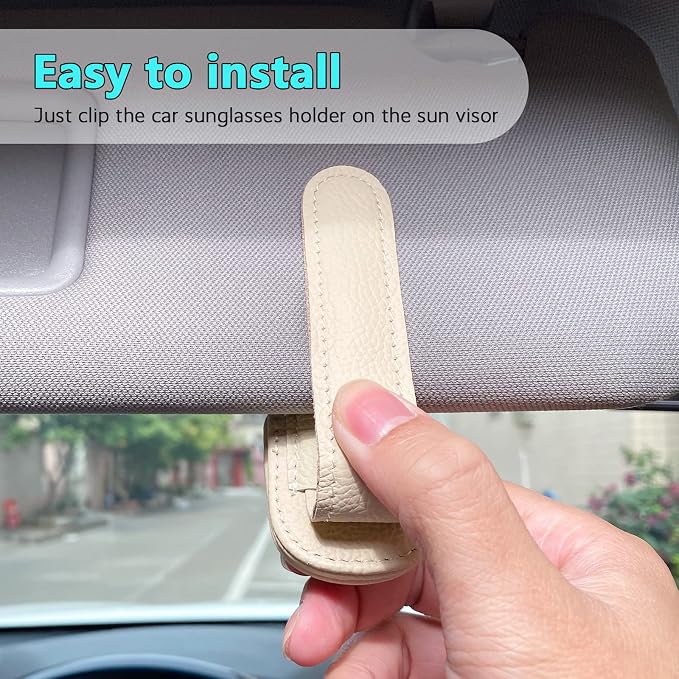 2 Pack Sunglass Holder for Car Visor Clip, Magnetic Leather Eyeglass Hanger Clip for Car, Square Car Visor Accessories (White) - Image 4