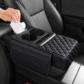 5 in 1 Nappa Leather Console Armrest Cover, Black | Built-in cup holder, tissue slot, phone holder & 2 storage pockets, practical car accessories fit SUV sedan truck by AuraSettle