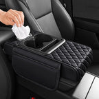 5 in 1 Nappa Leather Console Armrest Cover, Black | Built-in cup holder, tissue slot, phone holder & 2 storage pockets, practical car accessories fit SUV sedan truck by AuraSettle
