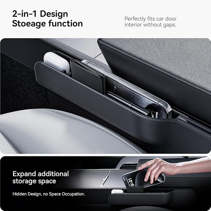 YONZEE 2-in-1 Car Steering Wheel Desk Tray & Car Seat Gap Filler Organizer – Foldable Carbon Fiber Look Table for Laptop, Eating Food, Writing – for Standard Round Steering Wheels - Image 3