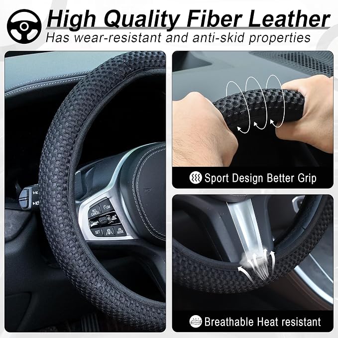 Alpmosn Elastic Stretch Steering Wheel Cover, Universal Interior Accessories Steering Wheel Cover for Women & Men, Breathable Microfiber Ice Silk, Anti-Slip, Odorless, Easy Carry(Black) - Image 3