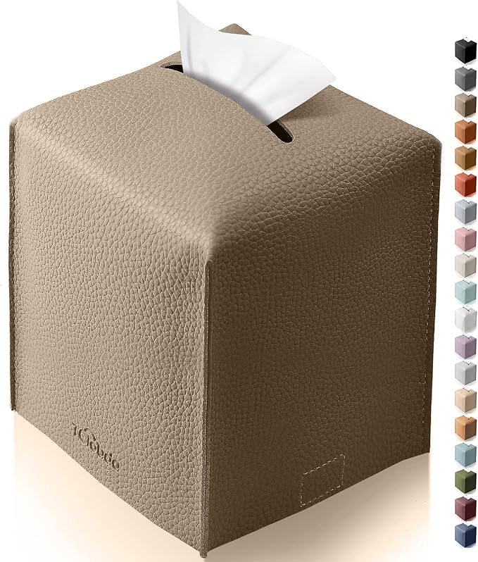 Tissue Box Cover for PU Leather, Modern Simple Solid Color Holder Square Tissue Bag, Ideal for Bathrooms,Office,Car,Outdoor Tent,Dining Table,5"X5"X5", Single Cocoa Brown by Tclouda