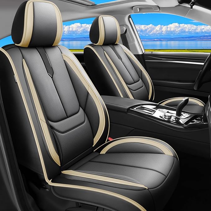 Fit Frontier Car Seat Covers for Nissan Frontier 2009-2025 2026 -Upgraded Premium Waterproof & Breathable Leather,Airbag Compatible,All-Weather Seat Cushion Protector,Full Set,Black-Beige by Unknown