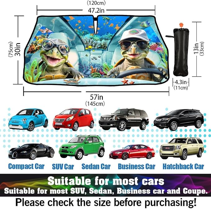 CHILL·TEK Print Turtle Windshield Sun Shade Funny Turtle Sun Shade for Car Front Window Block UV Rays Foldable Umbrella Windshield Sun Visor Protector Keep Vehicle Cool for Most Vehicles - Image 6