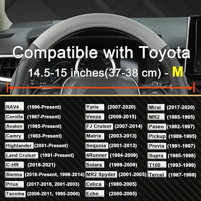 West Llama 3D Texture Steering Wheel Cover for Toyota, Anti-Slip Design, Premium Leather, Custom Fit for 14.5-15 inch, Stylish Interior Decoration(Gray+Black-Standard Size) - Image 2