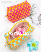 Checkered Makeup Bag for Purse, Small Travel Cosmetic Pouch,Orange Green | Cute Zipper Makeup Organizer for Women, Travel Essentials, Toiletries, Makeup Brushes, Beauty Accessories&Bridesmaid Gifts - Image 7