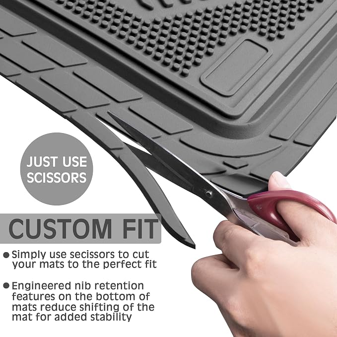 CAR PASS Heavy Duty Rubber Floor Mats Gray Car Mats Full Set with Trunk Cargo Liner - Universal Waterproof Floor Mats for Car SUV Truck, Durable All Weather Automotive Liner Mats (All Gray) - Image 4