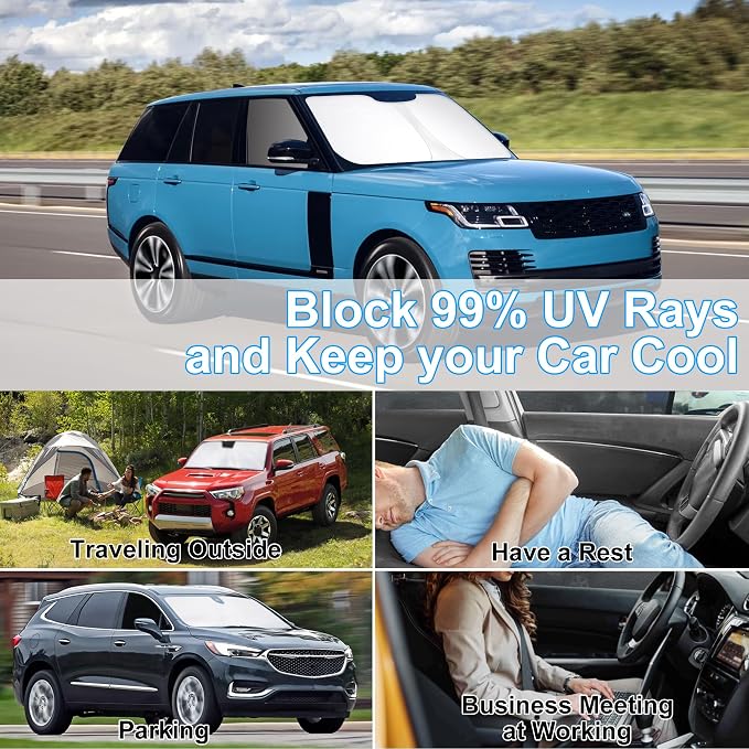 3PCS Car Window Shades Front Windshield Sun Shade Foldable Window Shade Custom Fit for 2013-2021 La-nd Ro-ver Range Rover (Not Fit Range Rover Sport) Shades Anti-UV Rays Block Heat - Image 6