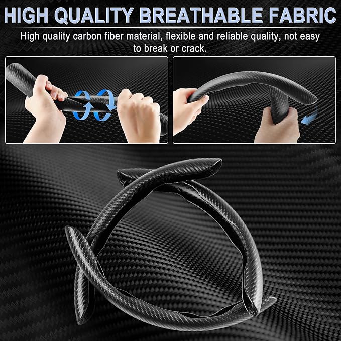 3pcs Carbon Fiber Anti-Skid Steering Wheel Cover, Waterproof & Segmented Butterfly Design, Universal 99% Vehicle Wheel Cover Protector, Car Interior Accessories (Black-3pcs) - Image 2