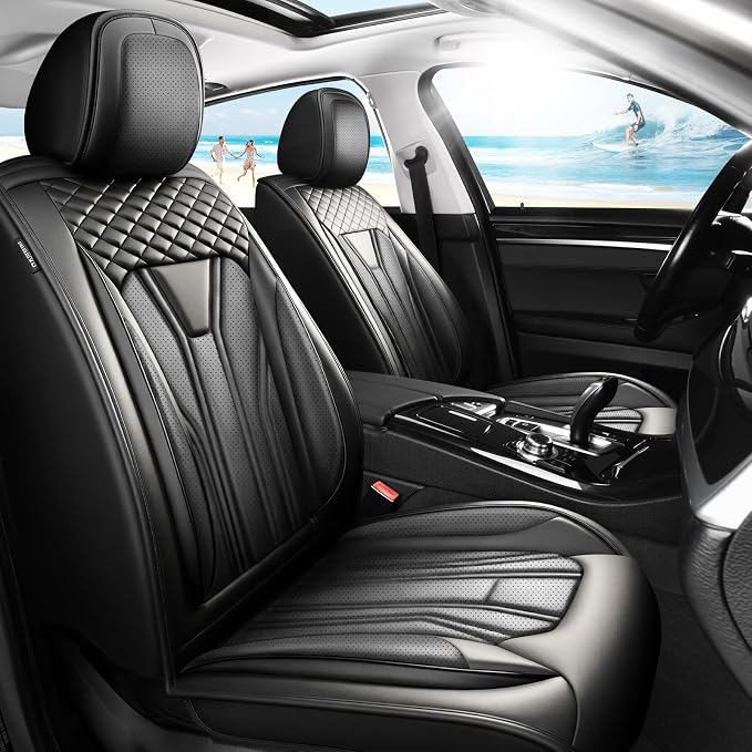 Fit Corolla Premium Leather Car Seat Covers for Toyota Corolla 2000-2025 2026 - Waterproof，Breathable，All-Weather Seat Cushion Protecto & Airbag Compatible, Full Set All Black by Unknown