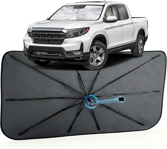 Car Windshield Sun Shade Umbrella for Honda Ridgeline 2017-2026, 1:1 Fit | [Reflective Coated Fabric] Car Shades Sun Visor Keep Car Cool and Protects Interior, Sunshade Umbrella for Front Window by MakeLifeBetter