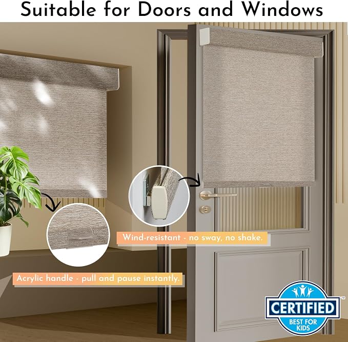 Persilux Light Filtering Roller Shades for Window Blinds,Cordless,Linen Fabric,Thermal Insulated Fabric UV Protection Shades for Home,Office,Bedroom,Door,Light Filtering-Light Brown,33 1/2" W X 72" H - Image 3