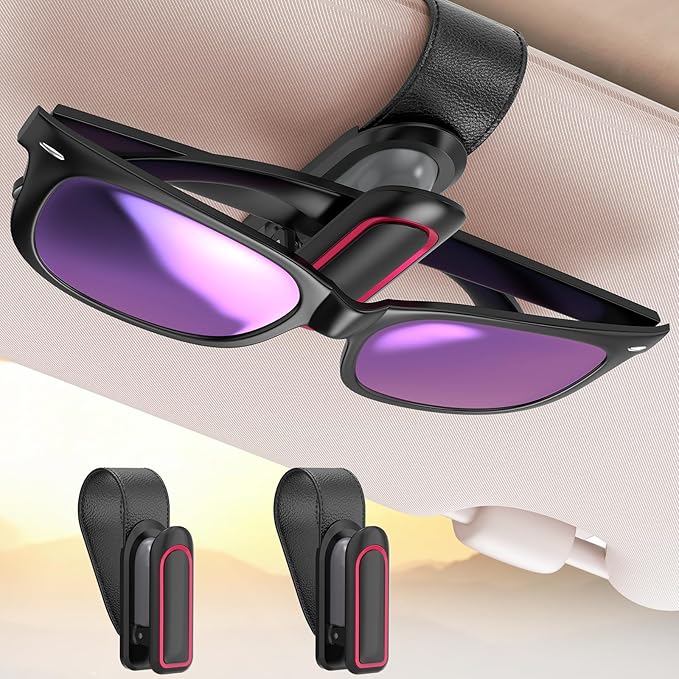 Veharvim Sunglass Holder for Car, 2 Pack, Secure Metal Clip | One-Handed Operation, Gentle & Secure Hold, Silicone Padded, Universal Fits Sunglass and Car Visor by Veharvim
