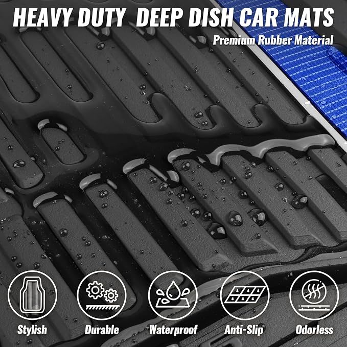 CAR PASS Heavy Duty Rubber Car Floor Mats, Deep Waterproof Car Floor Mats All Weather, Aluminum Film Floor Mats for Cars Non-Slip Universal Trim to Fit for SUVs Trucks Sedans Vans, Black Blue Metallic - Image 7