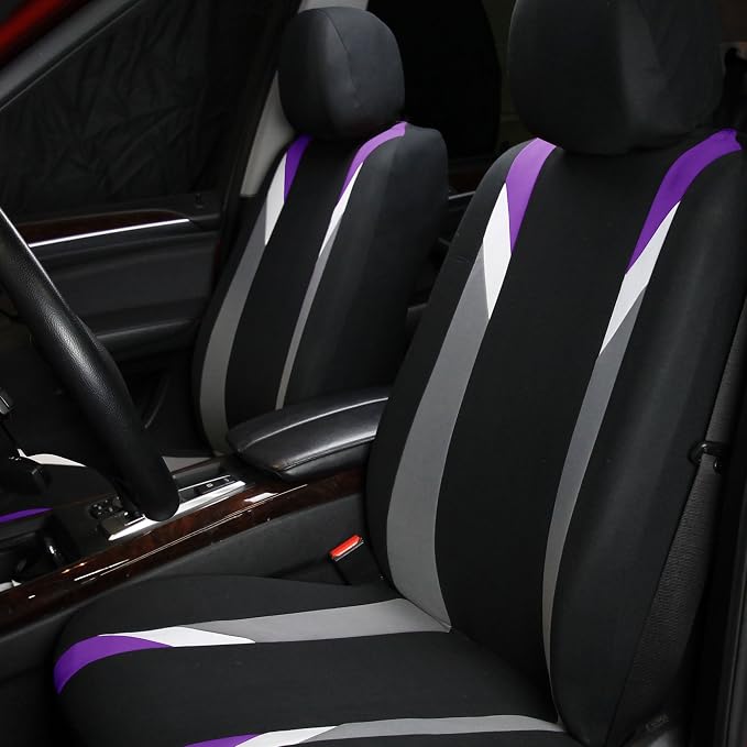 FH Group Premium Modernistic Flat Cloth Car Seat Covers – Universal Fit, Washable Seat Covers for SUV Sedan Van, Purple, Full Set - Image 7