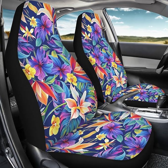 Colorful Tropical Flower Car Seat Covers Washable Seat Protector Automotive Vehicle Seat Covers for Cars Interior Accessories for Cars, Sedans, Trucks, SUVs - Image 3