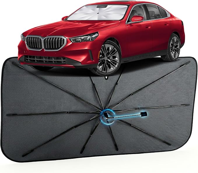Car Windshield Sun Shade Umbrella for BMW 5 Series 2018-2026, 1:1 Exact Fit | [Reflective Coated Fabric] Car Shades Sun Visor Keep Car Cool and Protects Interior, Sunshade Umbrella for Front Window by MakeLifeBetter