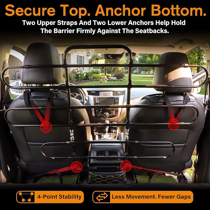 JoyBlooms Dog Car Barrier for SUV, Heavy-Duty Metal, Adjustable 37-62 in | Car Divider for Dogs, Pet Barrier for Car, Adjustable Lower Sections, Independent Seat Movement, Seat Rails Required - Image 7