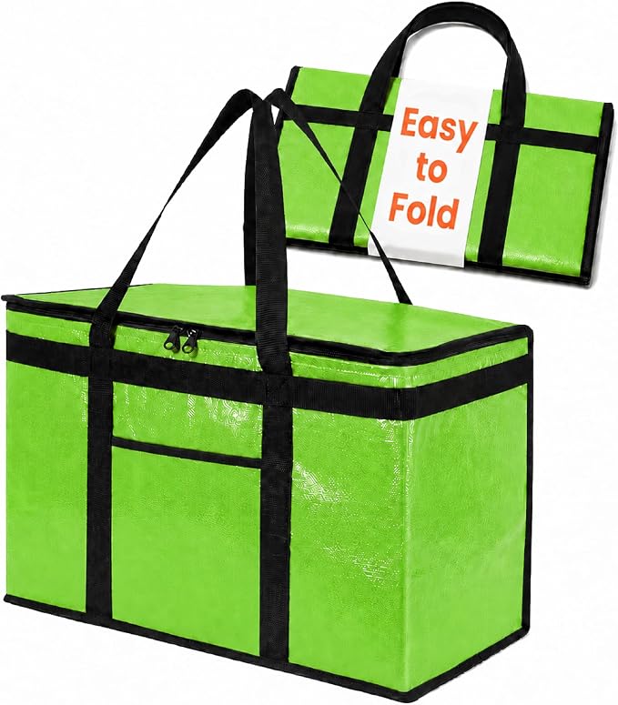 NZ home PRO Large Insulated Food Delivery Bag (2XL, Green, 1 Pack) | Thermal bag, For cold & hot food, Water-resistant, Portable cooler, Soft sided catering tote, Grocery bag with zippered top by NZhome