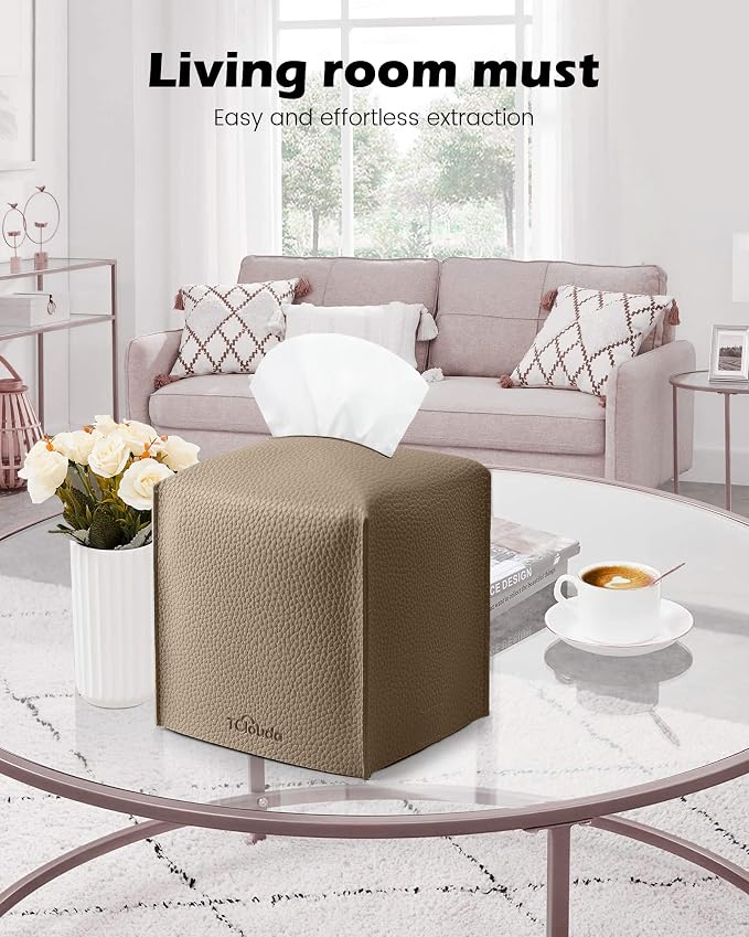 Tissue Box Cover for PU Leather, Modern Simple Solid Color Holder Square Tissue Bag, Ideal for Bathrooms,Office,Car,Outdoor Tent,Dining Table,5"X5"X5", Single Cocoa Brown - Image 3