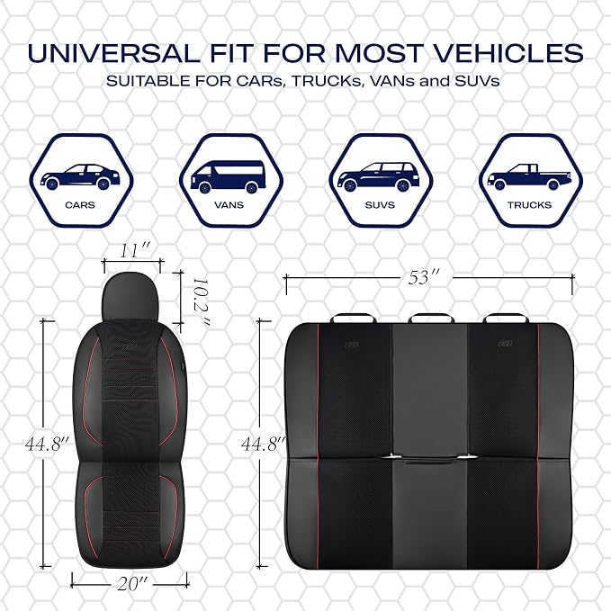 Skechers Air-Cooled Memory Foam Seat Covers,Mesh Thick Car Seat Covers,Piping Leather Car Seat Cover Full Set,Airbag Compatible,Automotive Comfort Universal Fit Most Cars,Vans,Trucks,SUV,Red - Image 6